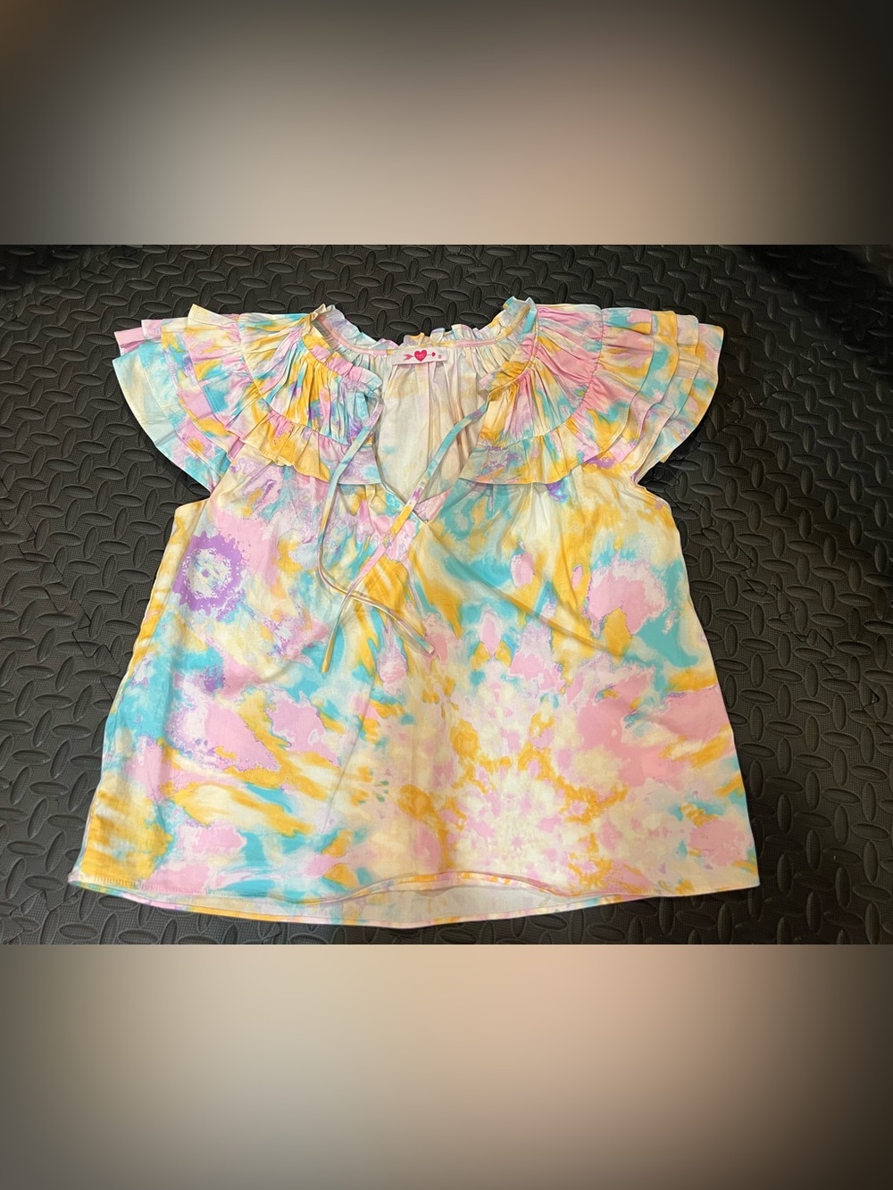 Buddy Love Pastel Tie-Dye Ruffle Neck Blouse - Pink, Yellow, Blue, Cream